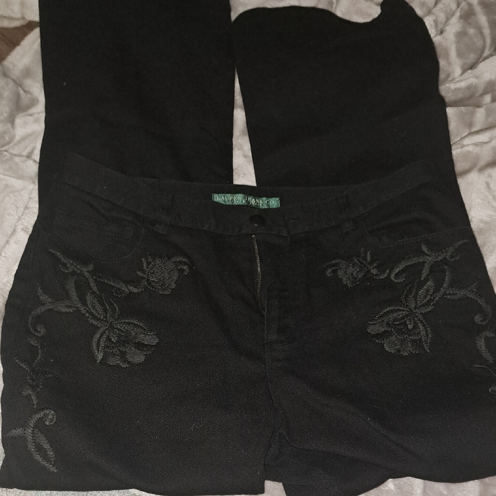 Ralph Lauren Black Embroidered Flare